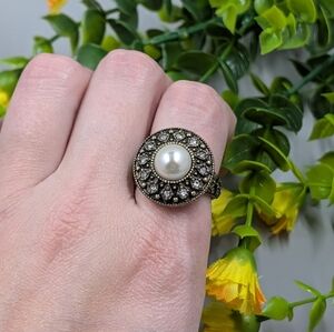 Genuine Crystal And Pearl Vintage Ring